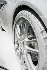 A car covered in pre-wash snow foam.