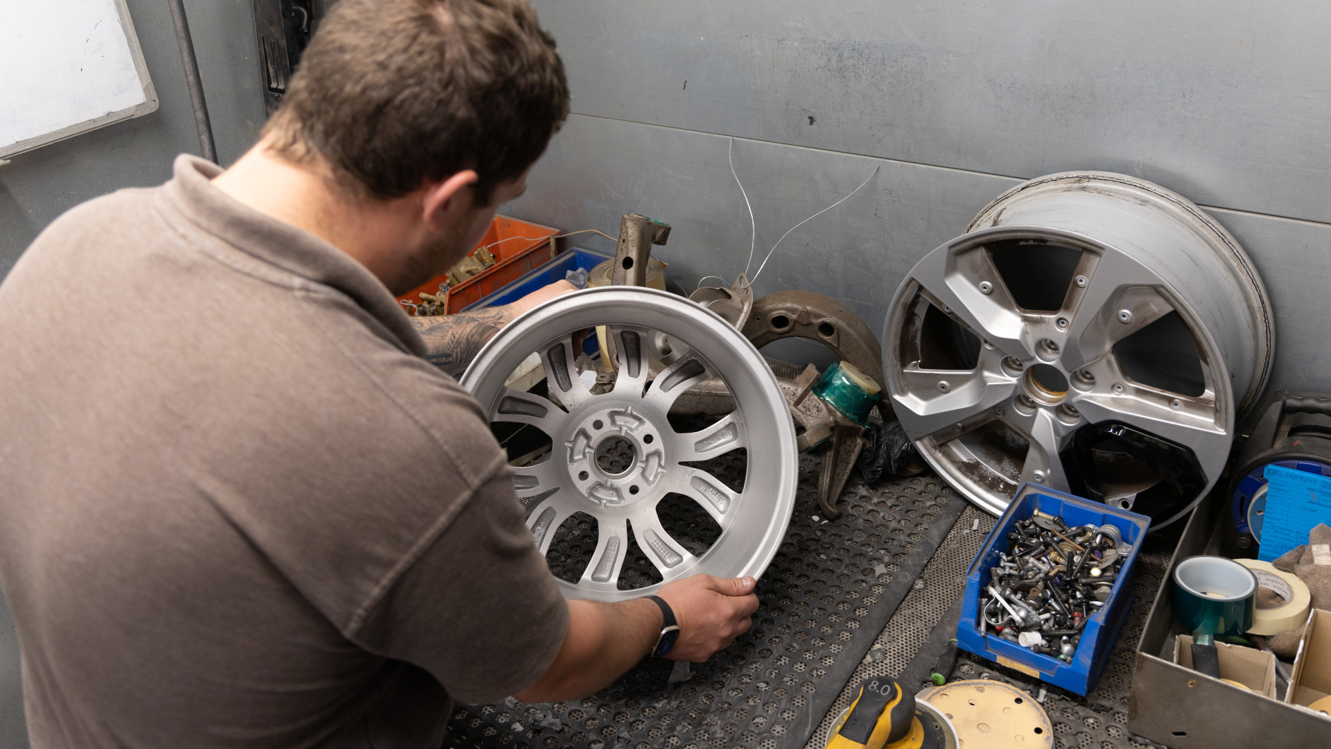 Wheel is inspected for damage and strightness.